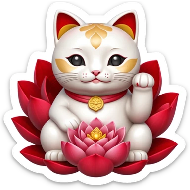 Lucky cat with red lotus flower sticker