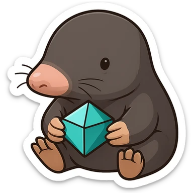 Make the character look more like a real mole with a longer nose, small eyes, and mole-like features, still holding a Minecraft diamond block. The style should be cartoonish and cute with no background. sticker