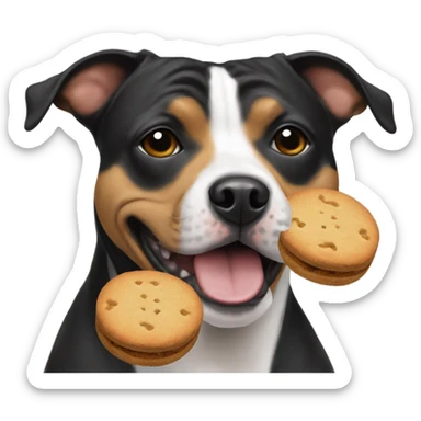 Staffie with a biscuit sticker