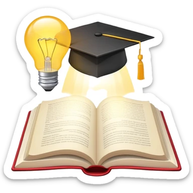 open book with a graduation cap and a glowing lightbulb sticker