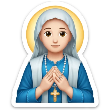 Praying hands holding a rosary, with a glowing effect. sticker