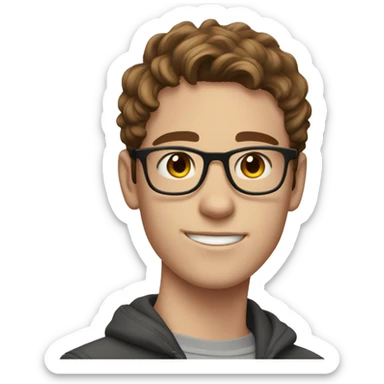 Boy (age 21) with brown hair, freckless near chin and glasses on sticker