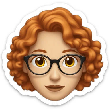 Woman; caucasian; roung transparent glasses; redhead; curly hair sticker