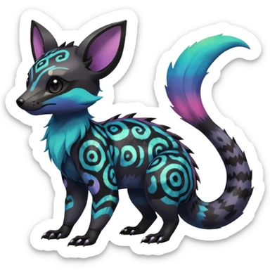 Rare exotic cute epic aesthetic gothic colorful Salandit-Eevee-Civet-species-Fakemon-hybrid-creature, with markings, full body sticker