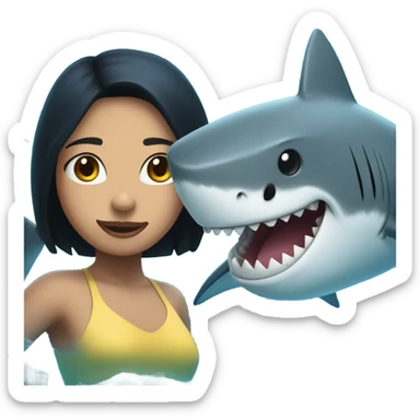 Girl with black hair with shark in Hawaii sticker