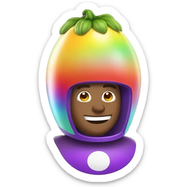 Man riding egg plant with rainbow helmet sticker
