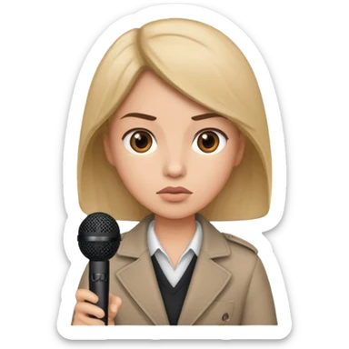 a journalist with a microphone sticker
