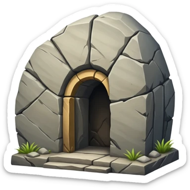 A boulder sealing the entrance to a tomb sticker