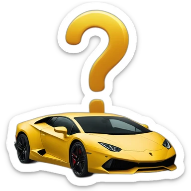 a question mark next to a Lamborghini sticker
