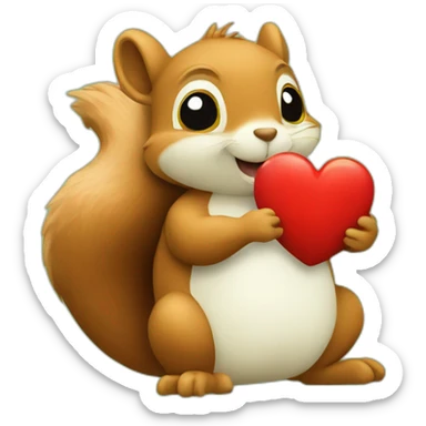 A squirrel with a turtle hugging a red heart  sticker
