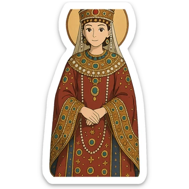 Empress Theodora in ornate Byzantine robes and crown sticker