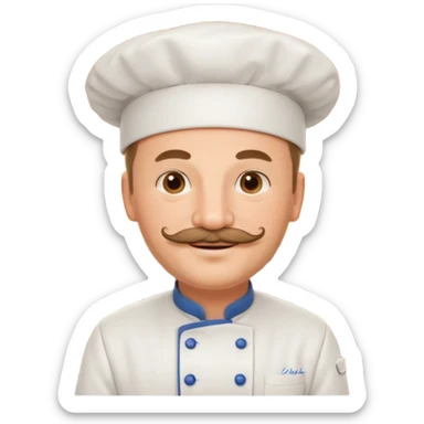 Est-ce que tu peux me faire un chef cuistot qui ressemble à Philippe Etchebest et qui est devant un restaurant? Est-ce que tu peux le faire souriant, avec une moustache de cuistot? 
 sticker