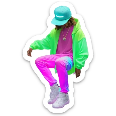 Multicoloured neon Vaporwave person hoodie dancing hip hop bucket hat tropical Skater fashion aesthetic baggy clothes graphic t shirt 420 sticker