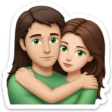 White man brown eyes and short dark BROWN hair hugging white woman with long brown hair and green eyes sticker