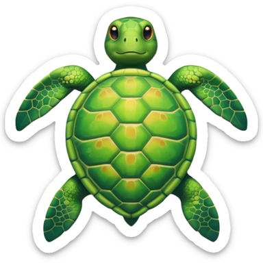 turtle on sandy beach, top-down view, apple emoji style, unique variation sticker