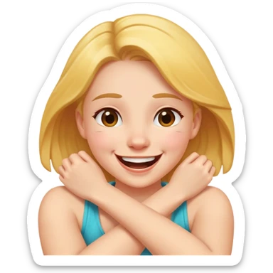 girl with crossed arms around her neck laughing sticker