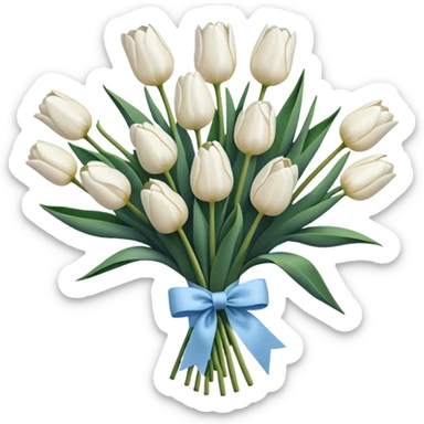 White tulips bouquet with light blue navy bow sticker