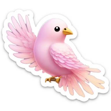 Bird "A pastel pink bird with glowing, delicate feathers, a shimmering beak, and a magical trail of sparkles as it flutters its wings." sticker