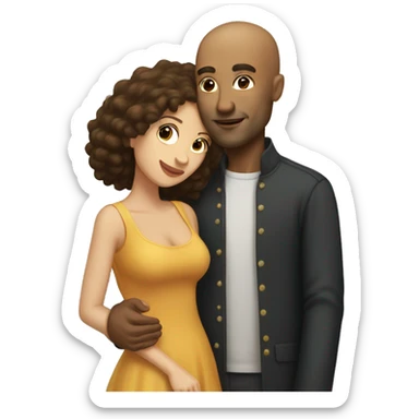 Brown bald man with chinhair kissing brunette woman with long hair sticker