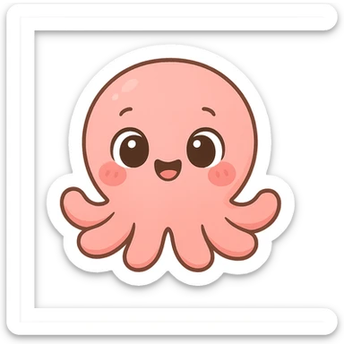 a cute pink octopus, original design, big eyes, blushing cheeks, joyful sticker