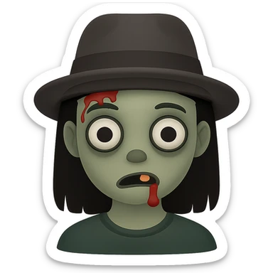zombie girl with black hair, emoji style, with a hat sticker