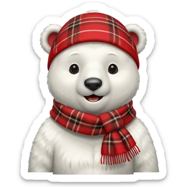 polar bear wear red plaid scarf sticker