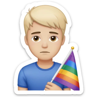 gay guy that’s really sad holding a pride flag sticker