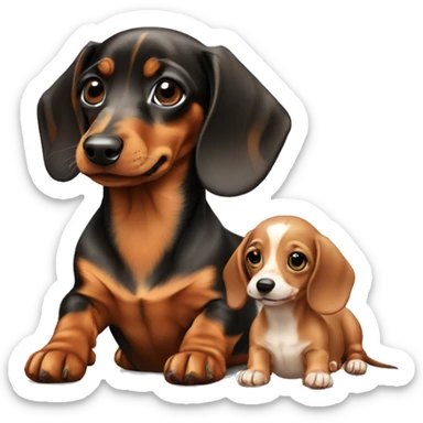 dotted miniature dachshund with a baby puppy sticker