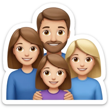 happy white family with one brown hair dad, one brown hair mom, one blonde girl, and one brown hair girl sticker