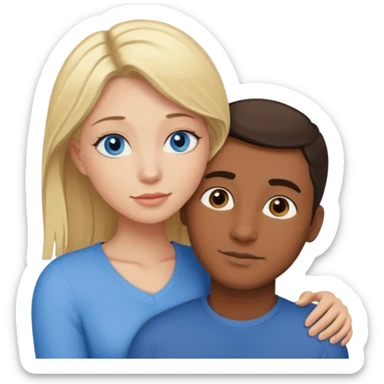 blonde hair blue eyes woman embracing a taller man who has brown skin and dark hair more like the first one sticker