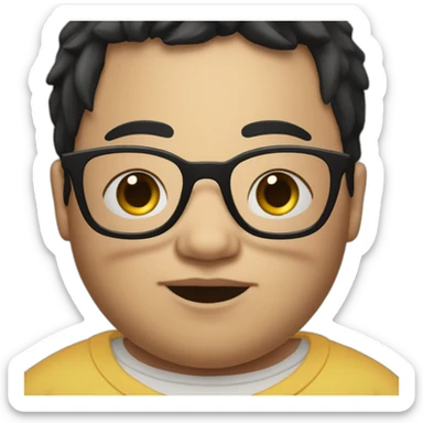 A fat kid with very short black hair and glasses and a bed in the background sticker
