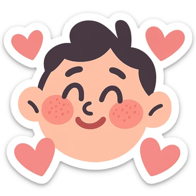 blushing face with hearts around it sticker