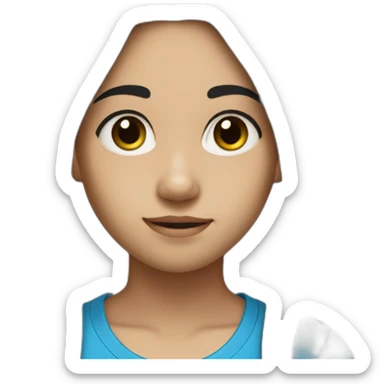 11 years old girl with long black hair and light skin with blue t shirt sticker