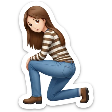 girl with long straight hair in jeans and striped shirt kneeling on the ground seen from behind sticker