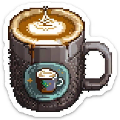 cappuccino in a mug with visible foam sticker