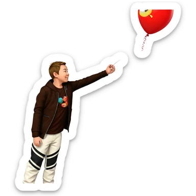boy holding balloon in jacket sticker