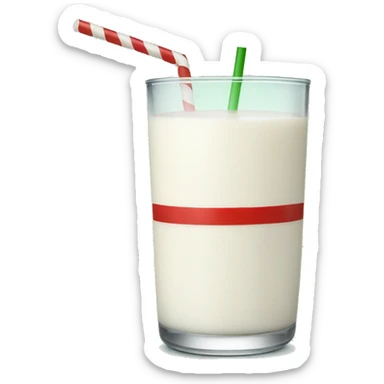 Glass of milk with green and red striped straw sticker