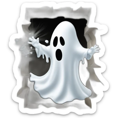 ghost stuck halfway in a wall ejecting a spray of white milky substance forward from center of body all over with a donkey in the background sticker