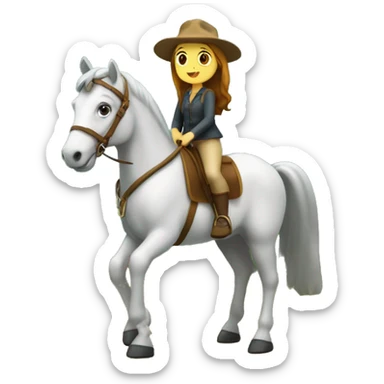 Uma rapariga loira a saltar com um cavalo na floresta  sticker