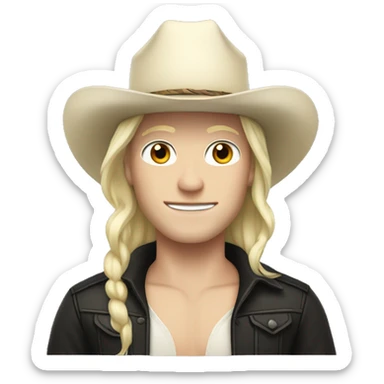 pale skin with black hair and cowboy hat sticker