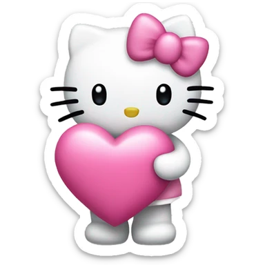 Hello kitty holding pink heart sticker