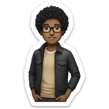 black curly hair, tan skin, glasses boy sticker