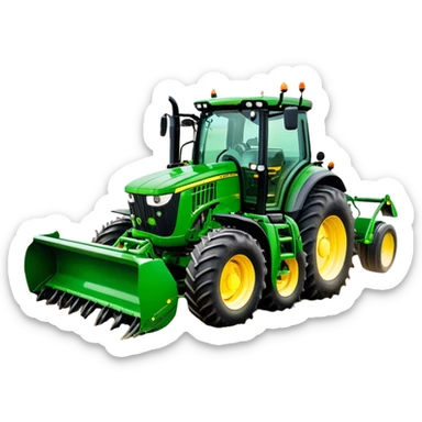 John Deere 6155M (2020) – Cinematic-realistic John Deere 6155M tractor, its iconic green and yellow body rolling across vast Australian farmlands. The powerful engine hums as it tows a massive plow sticker