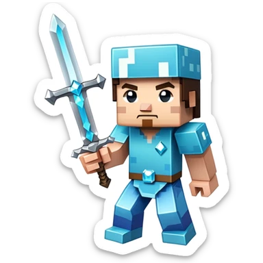 Minecraft character holding a sword sticker