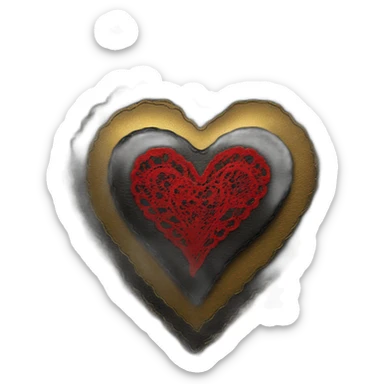 black leather heart with red lace overlay and gold border sticker