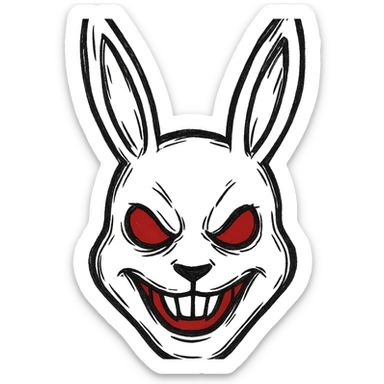 hand-drawn outline style evil white rabbit mask with red accents sticker
