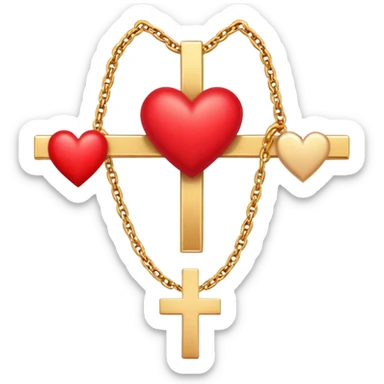 Two red  hearts around  a simple gold cross  sticker