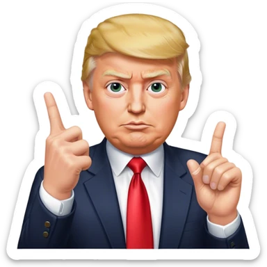 Super realistic Donald Trump pointing index finger up, realistic face sticker