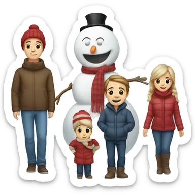 Snowman family mom, dad, son, baby sticker