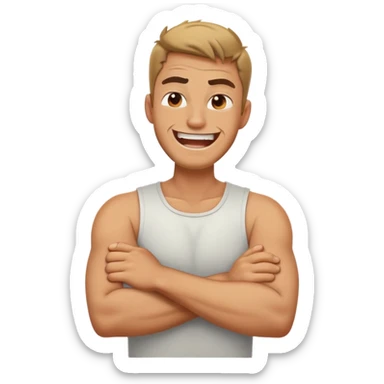 arms crossed around neck angry laughing guy sticker